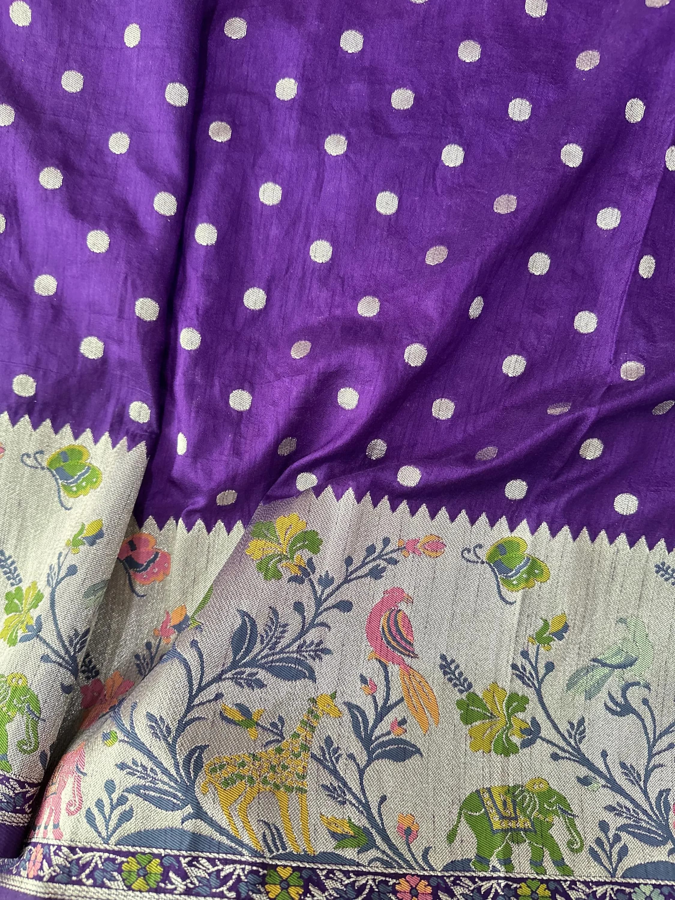 Purple Munga Crepe Saree | Paithani Border, Brocade Blouse — view 9