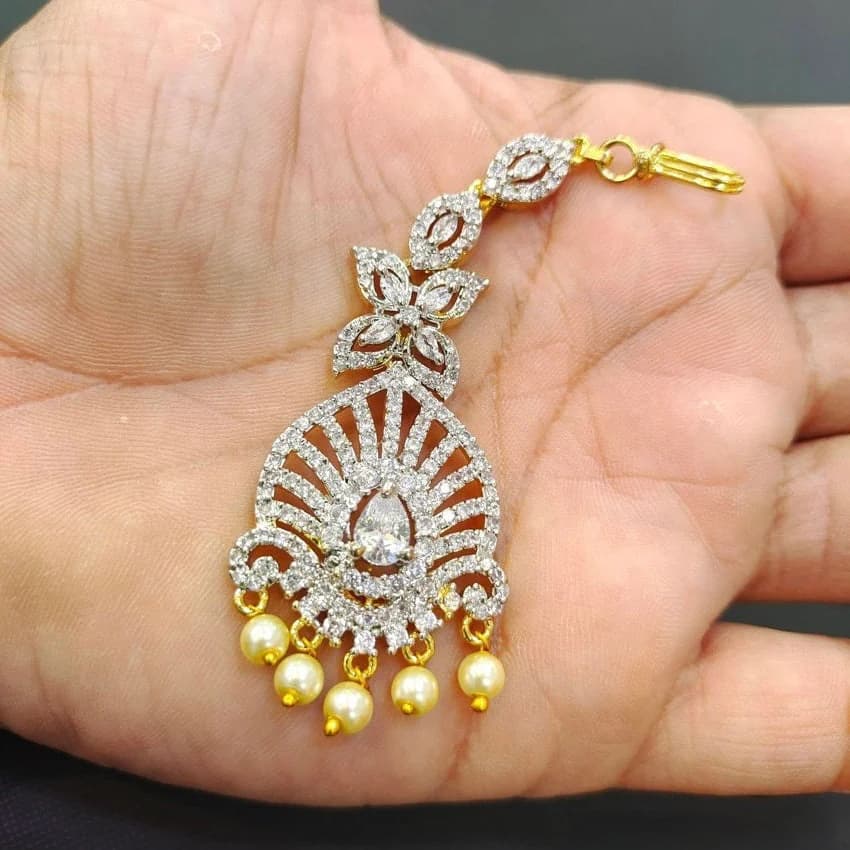 Diamond Finish maang tika/ papidi billa / Saree jewelry/ hair jewelry — view 5