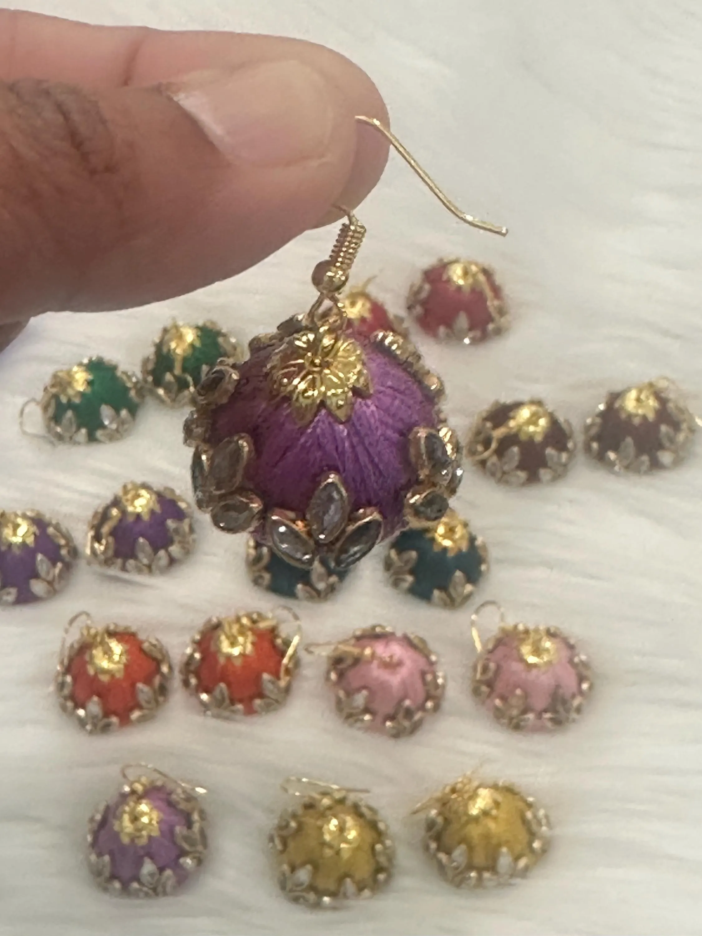 Indian Silk Thread Earrings for Women Pack Of 1 Pair/ Indian Return Gifts for Mehandi , Baby shower, Marriage, Diwali, Pooja — view 3
