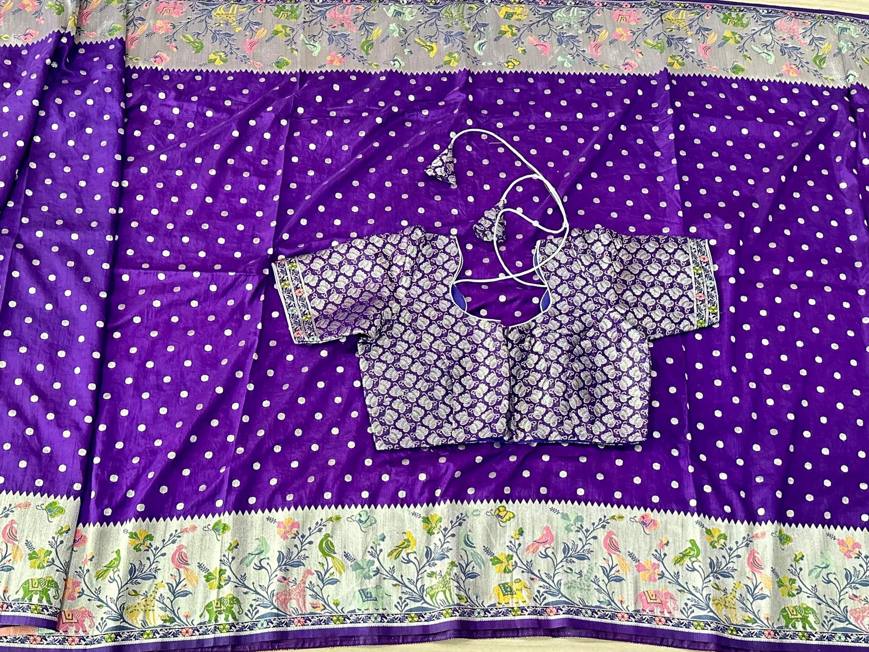 Purple Munga Crepe Saree | Paithani Border, Brocade Blouse — view 2