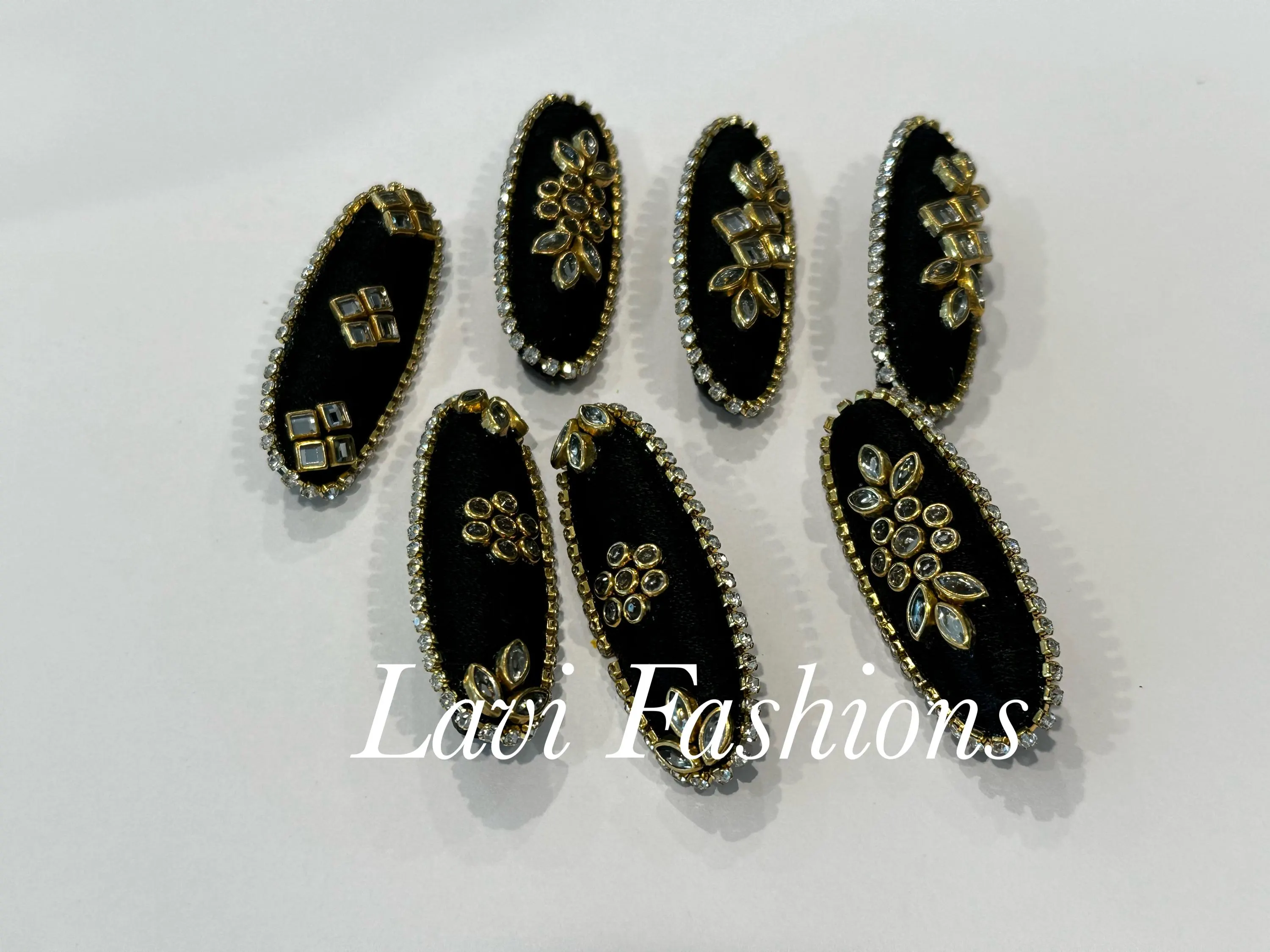 Black Silk Thread Saree Pins with Kundan Embellishments (Pack of 7) — view 2