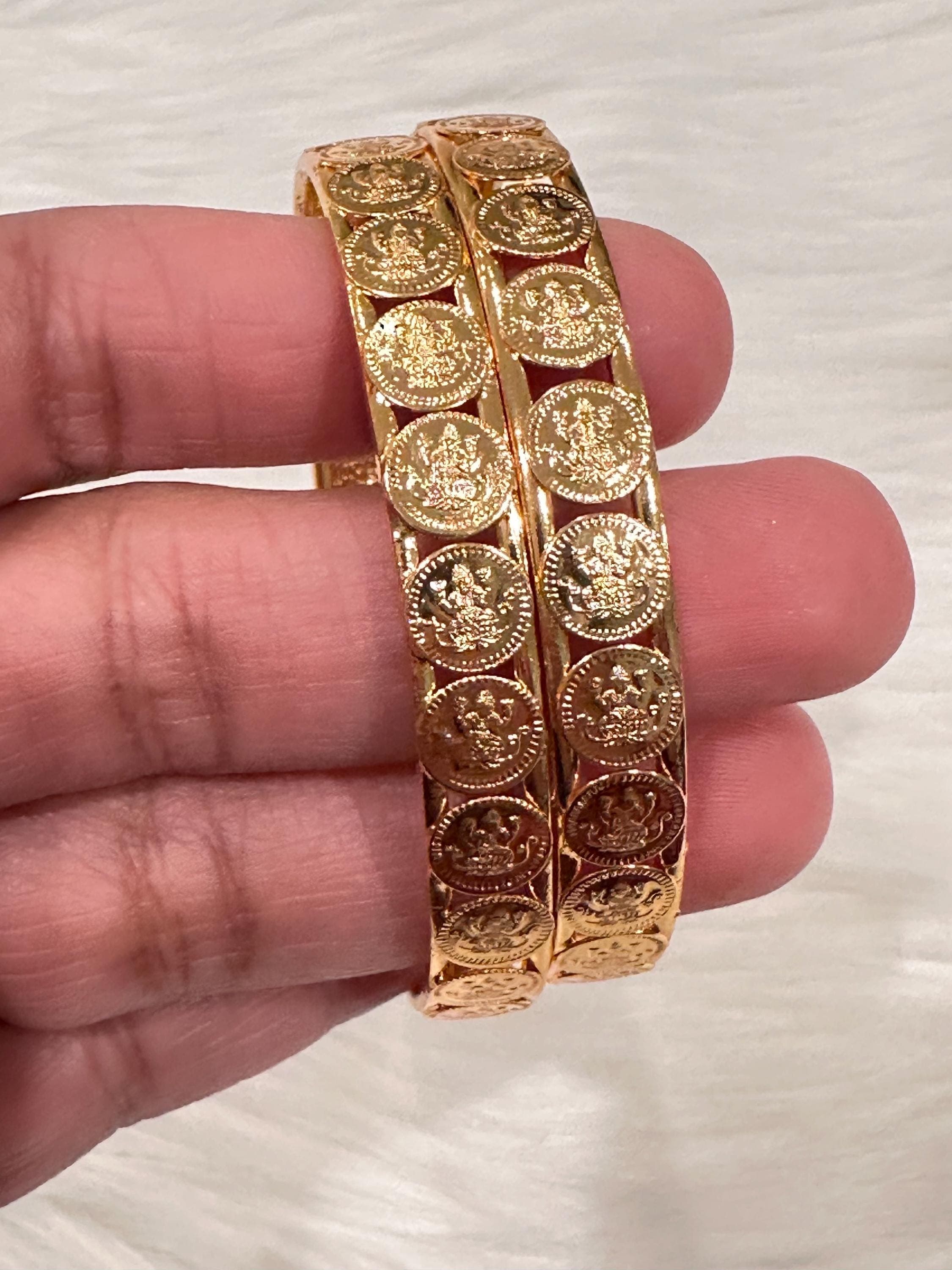 Gold Plated Goddess Laxmi Bangles | Traditional Indian Jewelry (Set of 2) — view 7