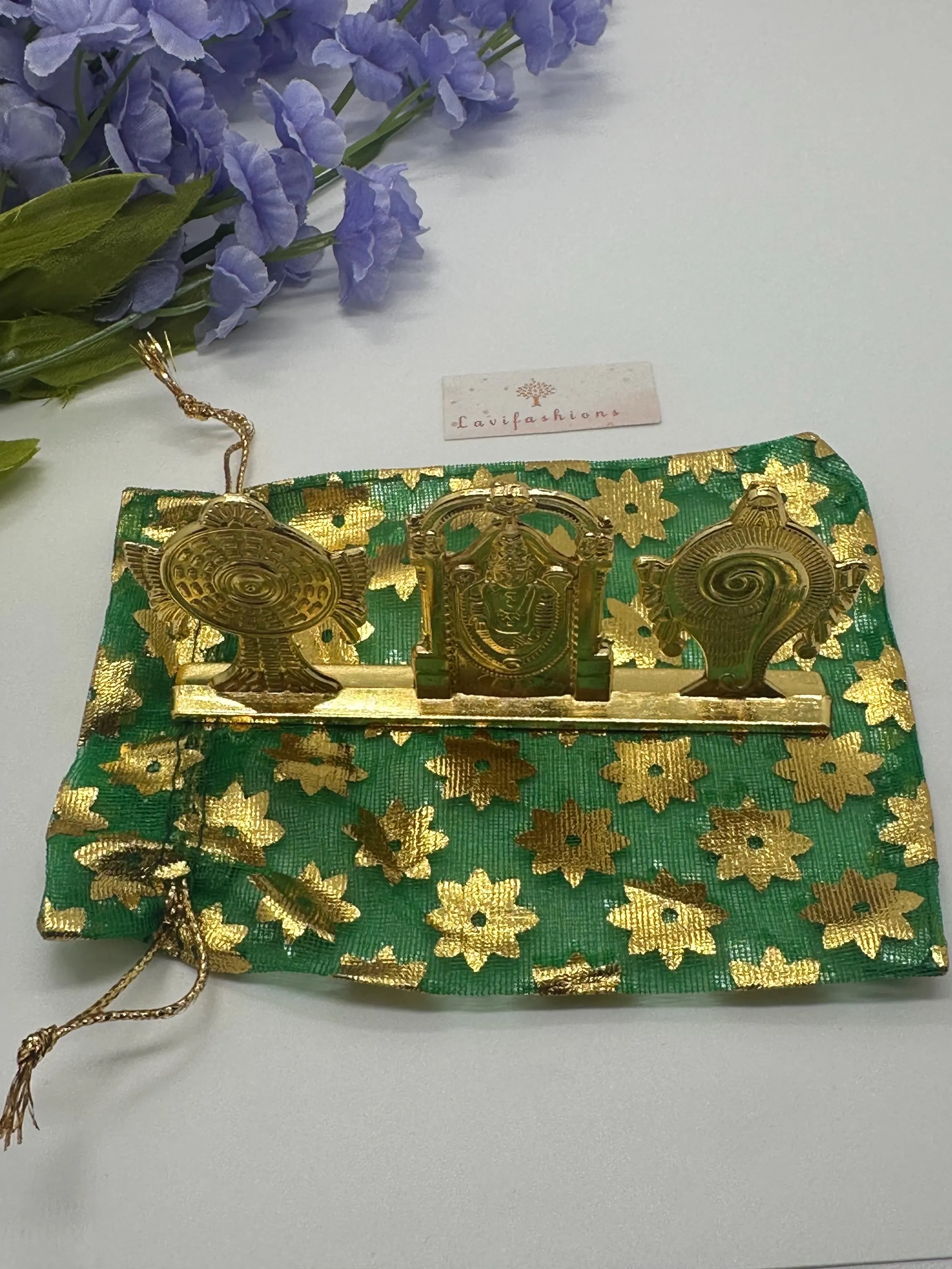 Shanku Chakra Namam Metal Idol | Gold Venkateswara Symbol Pooja Decor, Wedding Favor — view 8