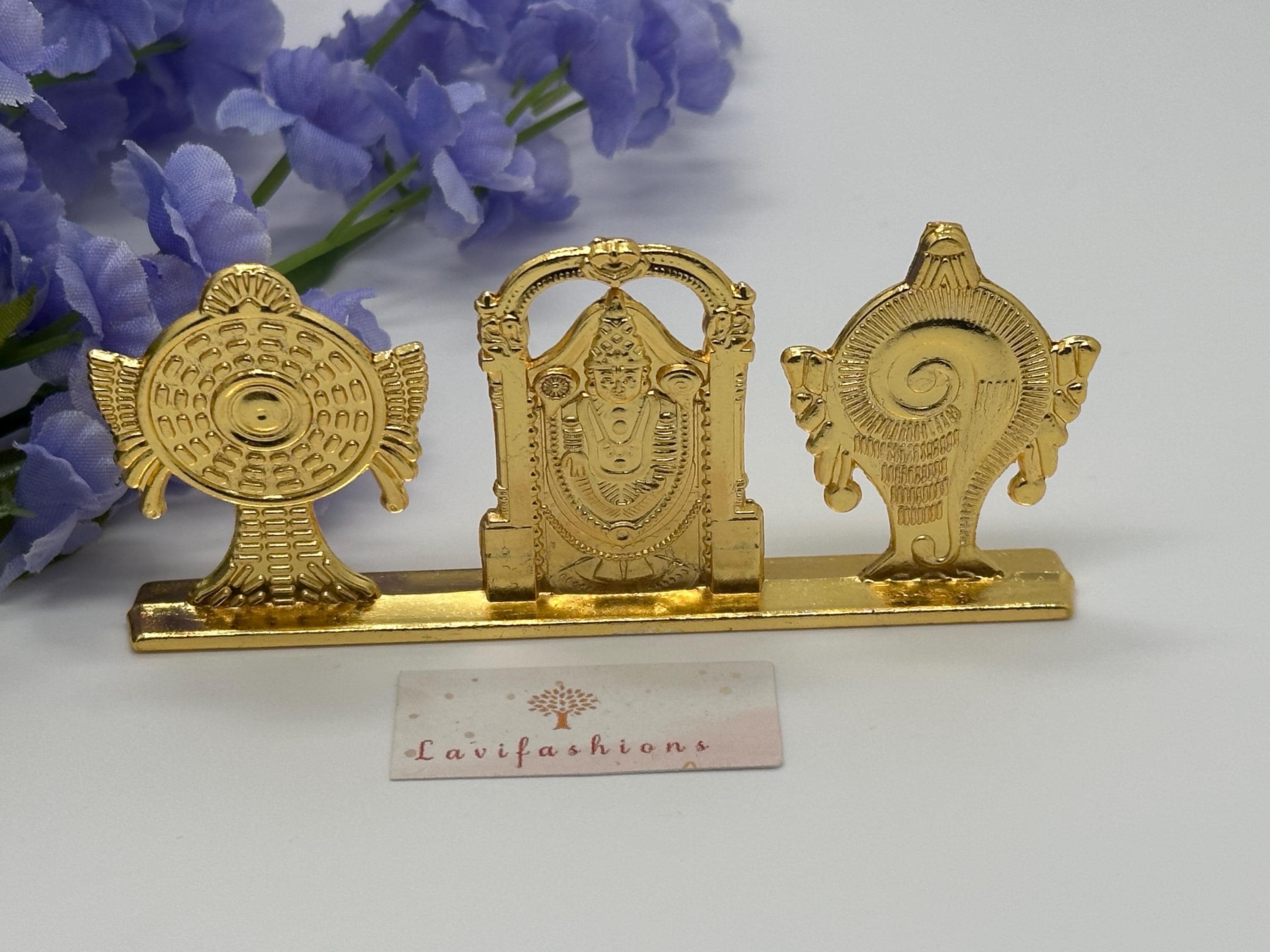Shanku Chakra Namam Metal Idol | Gold Venkateswara Symbol Pooja Decor, Wedding Favor — view 4