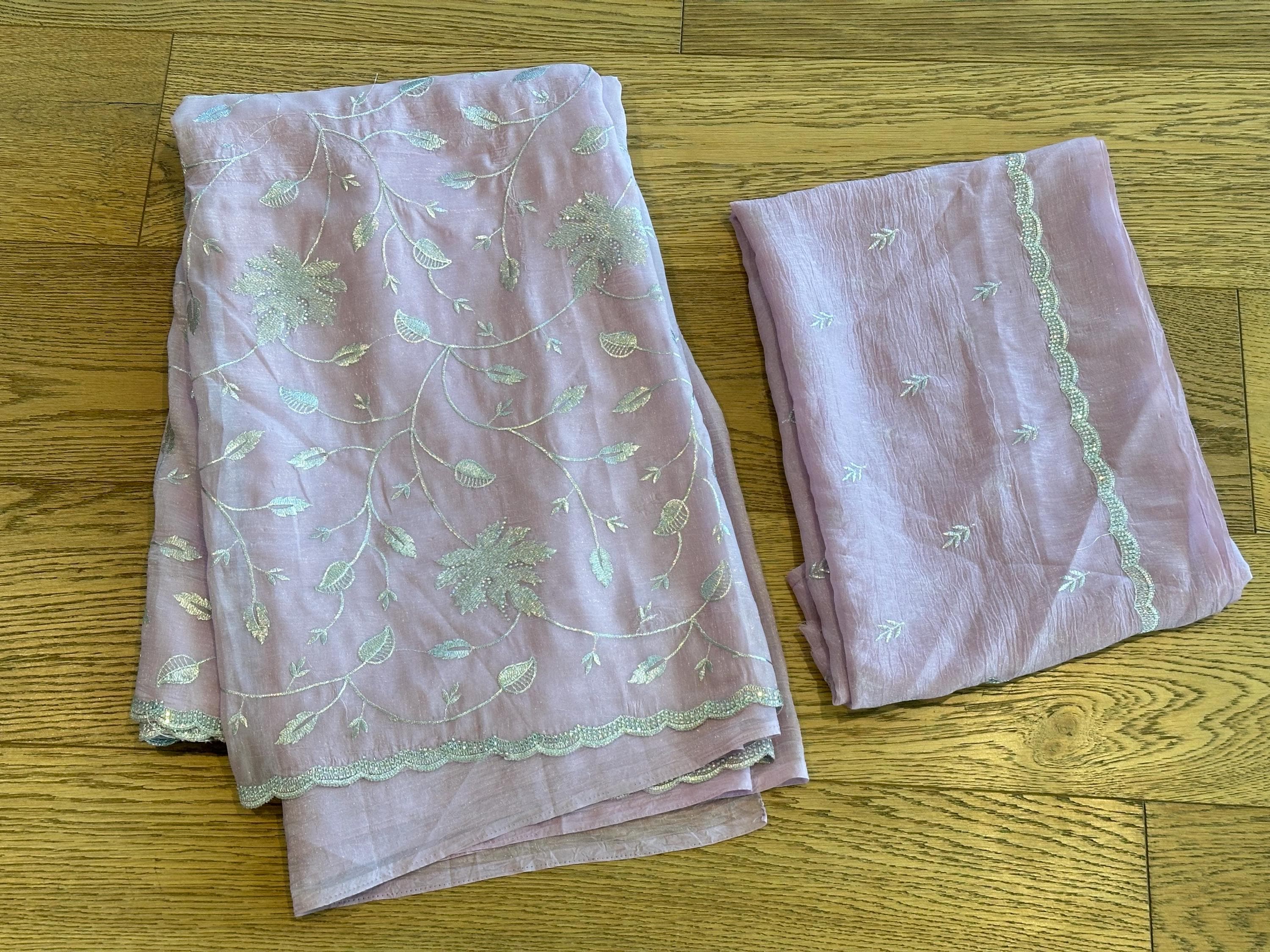 Pastel Pink Designer Saree with Silver Embroidery Work | Party Wear Saree — view 6