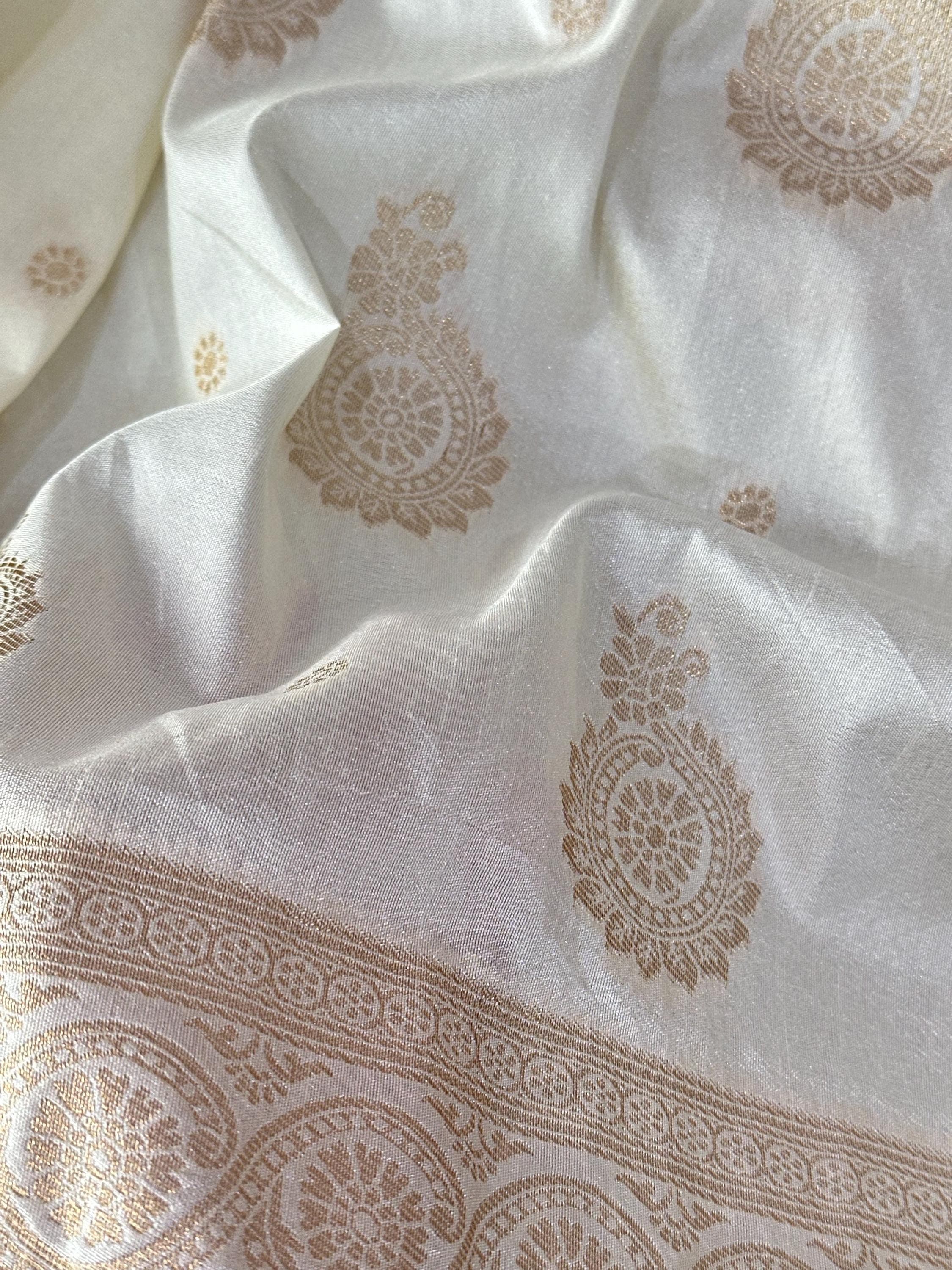 Banarasi Silk Saree with All Over Weaving | Contrast Embroidery Border, Stitched Blouse — view 8