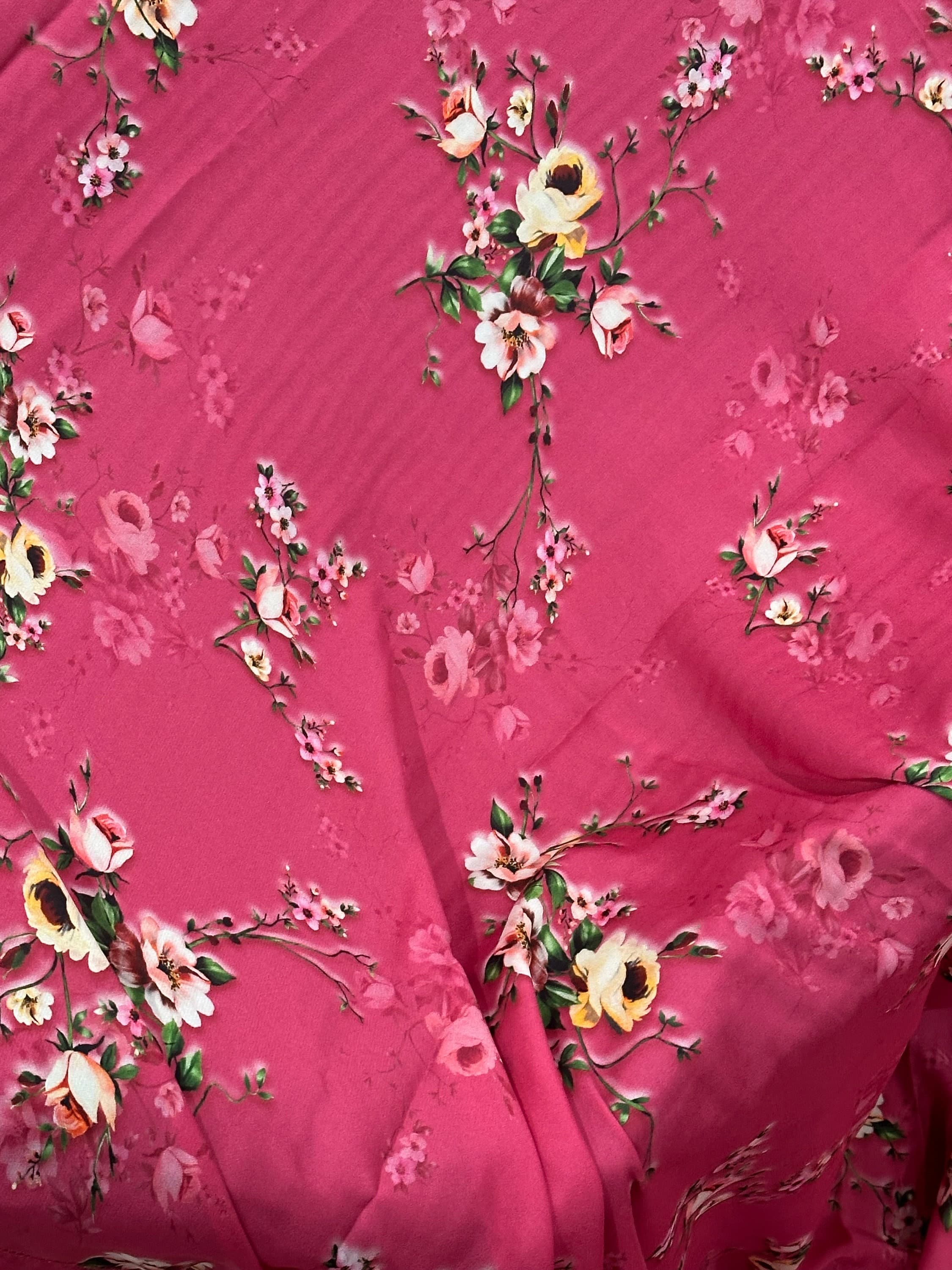 Pure Crepe Floral Printed Pink Saree With Stitched blouse — view 5