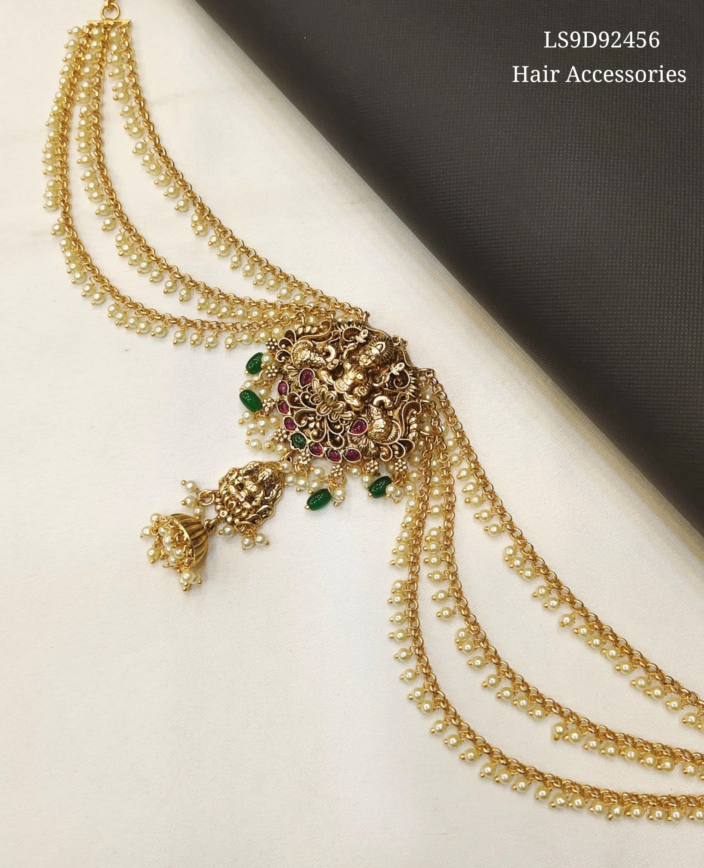 Kemp Hair Pin, Three Layered Pearl Bun Billa, Jadau Rakodi Juda Pin — view 2