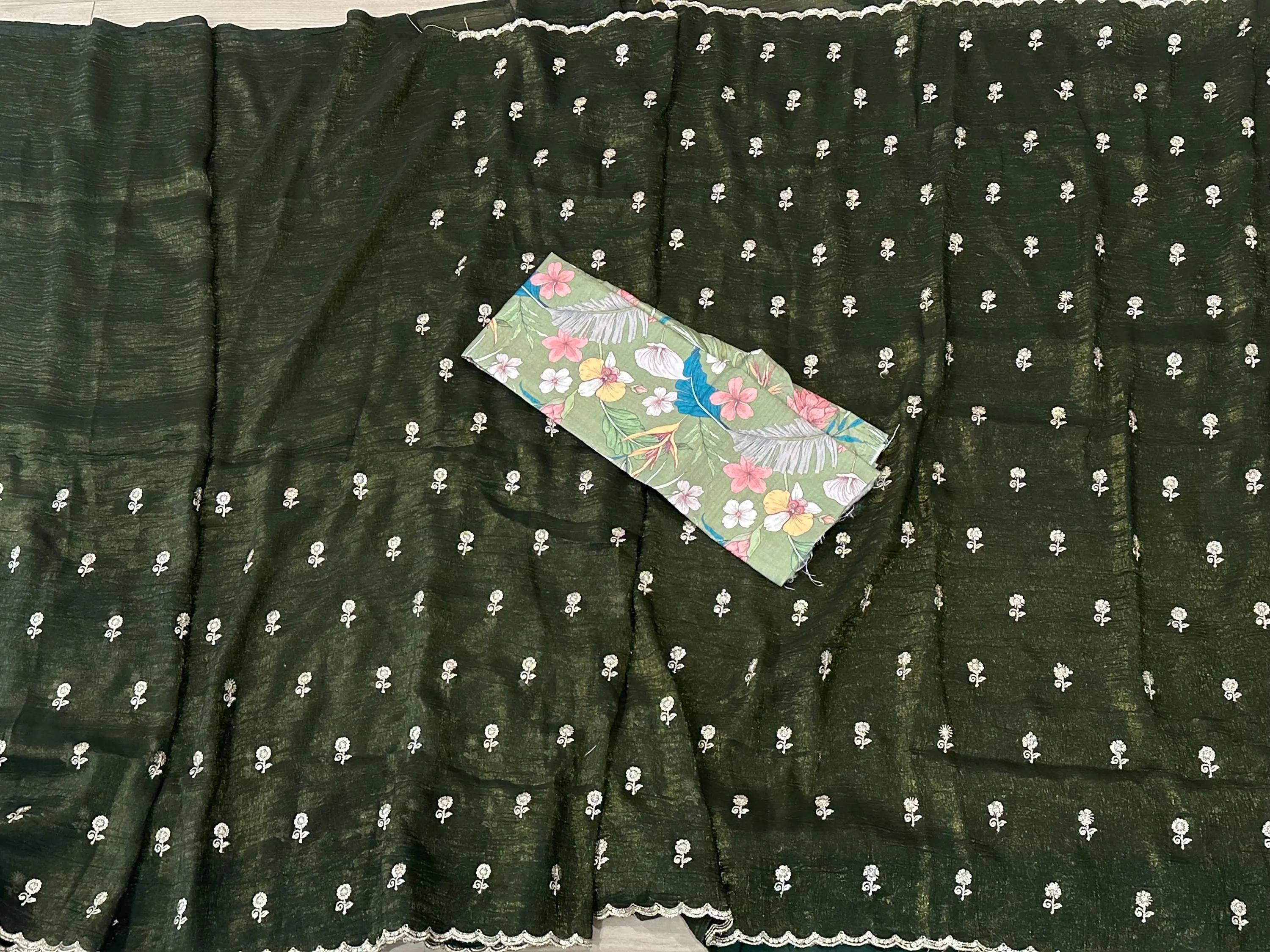 Tissue Chiffon Saree With Unstitched Blouse Piece — view 1