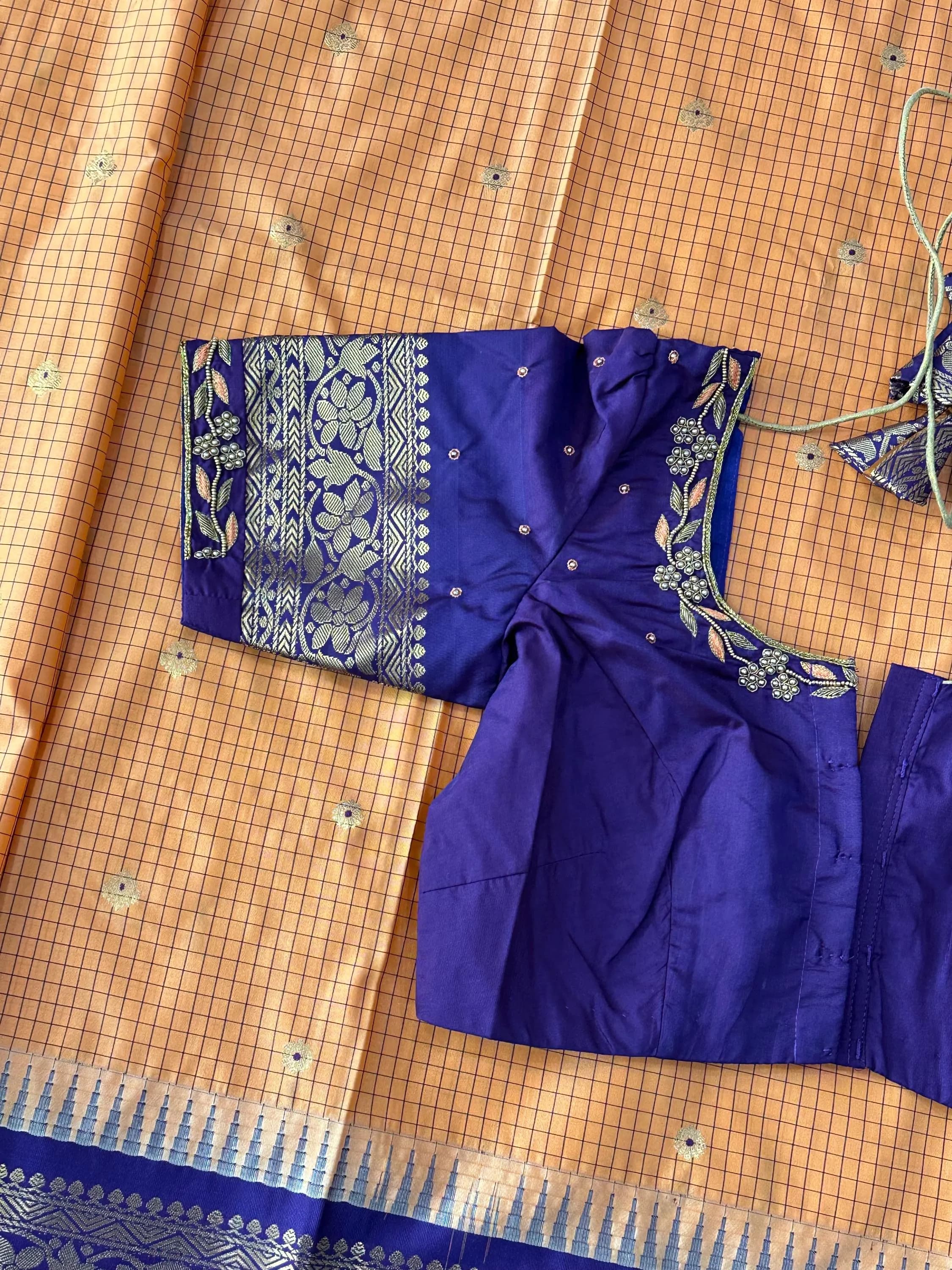 Gadwal Semi Pattu Silk Saree with Maggam Work Blouse — view 7