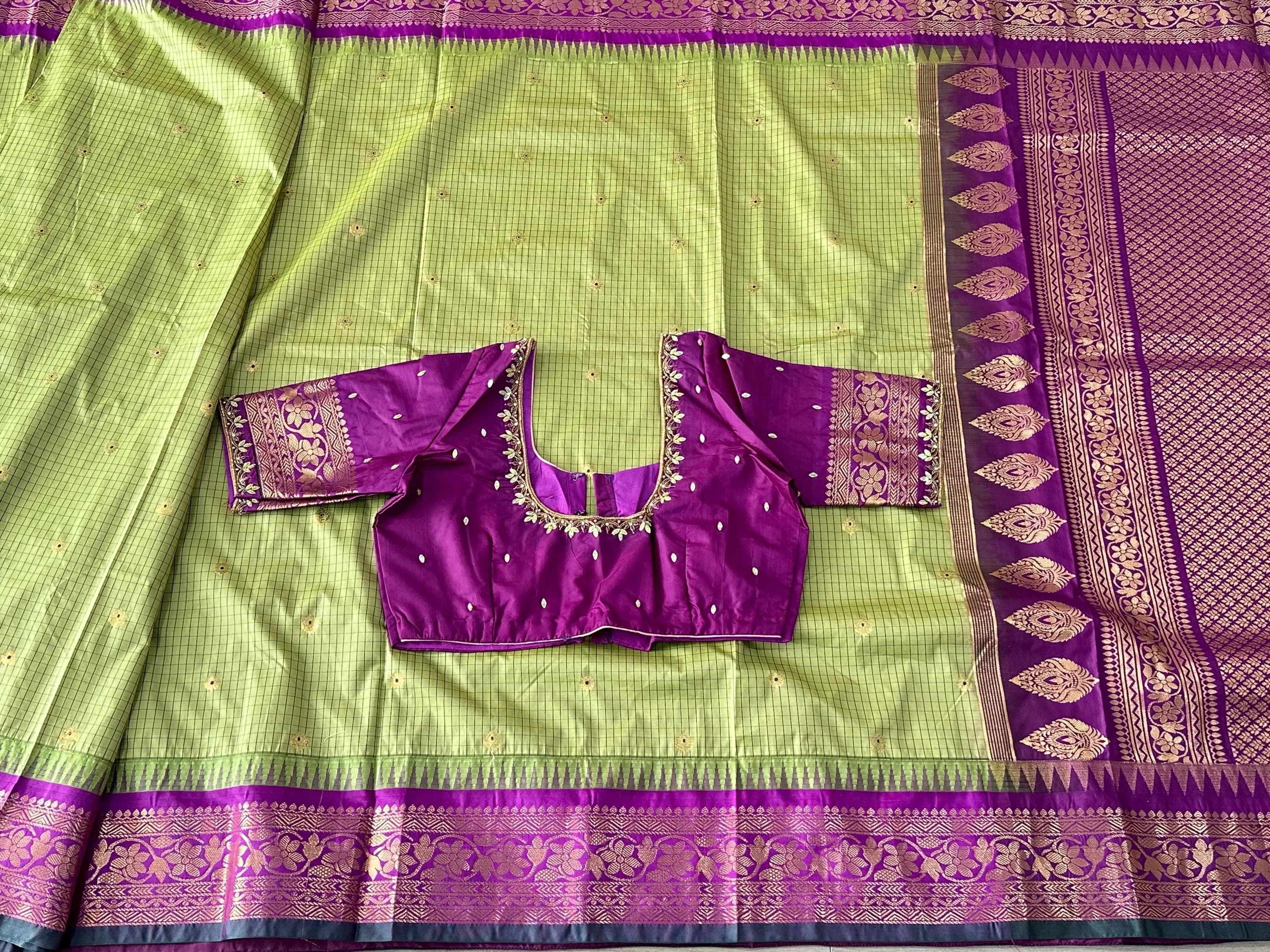 Gadwal Semi Pattu Silk Saree with Maggam Work Blouse | Size 36-42 — view 7