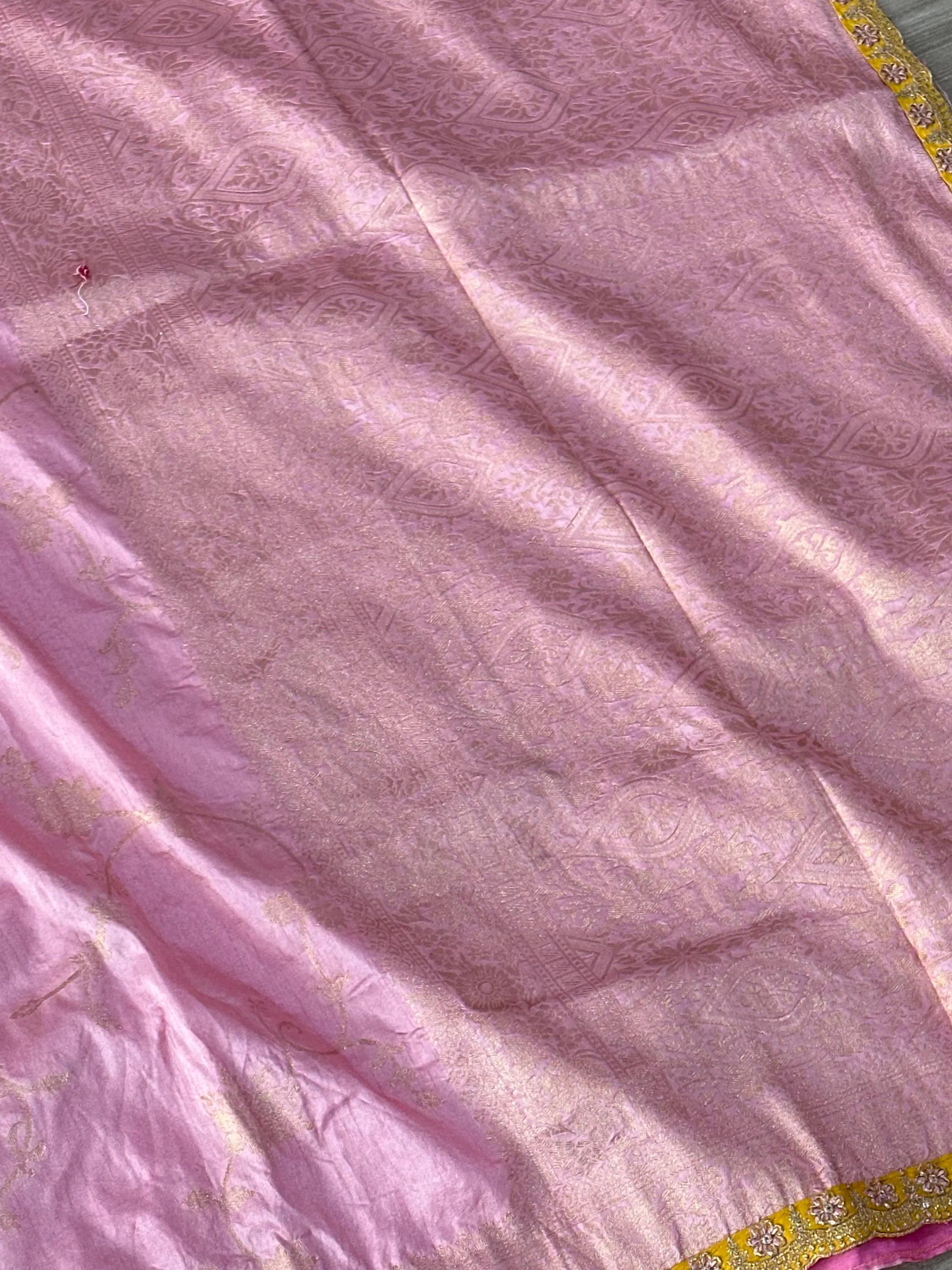 Banarasi Silk Saree with All Over Weaving | Scalloped Embroidery Border, Stitched Blouse — view 6