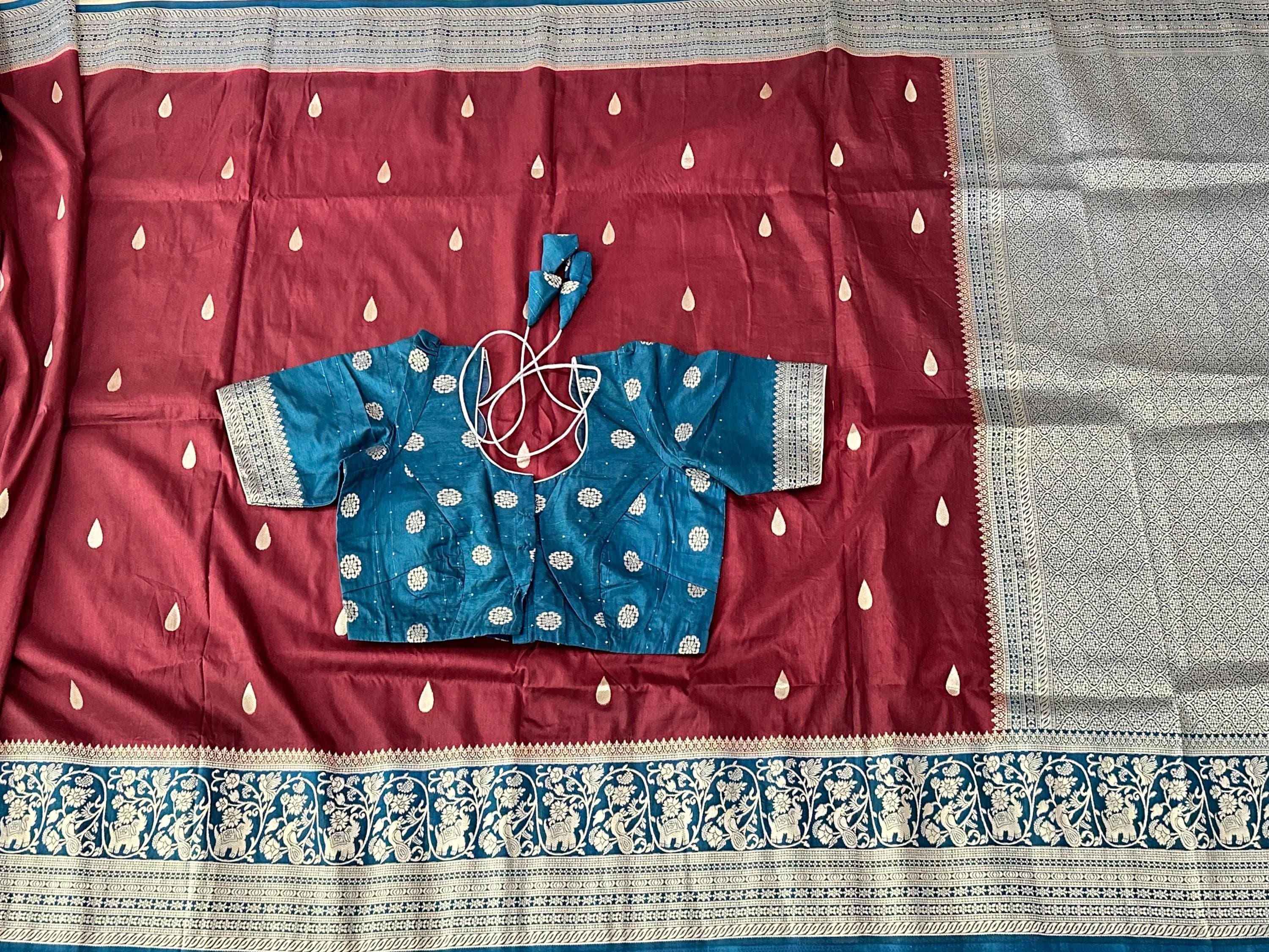Banarasi Raw Mango Saree with Raindrop Design | Soft Fabric | Festive, Wedding, Party Wear | Traditional Indian Saree — view 8