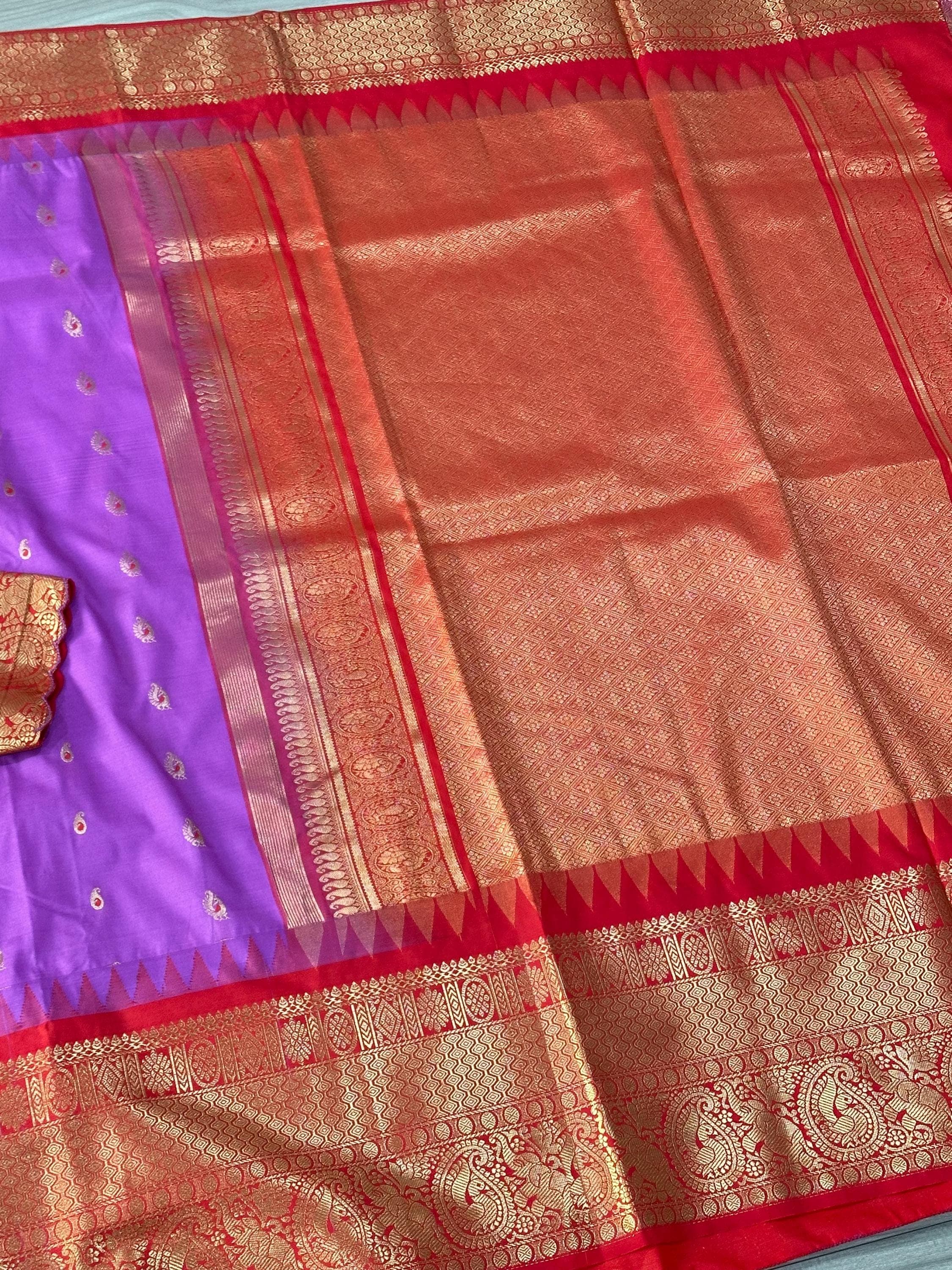 Gadwal Semi Pattu Silk Saree | Stitched Maggam Work Blouse — view 6