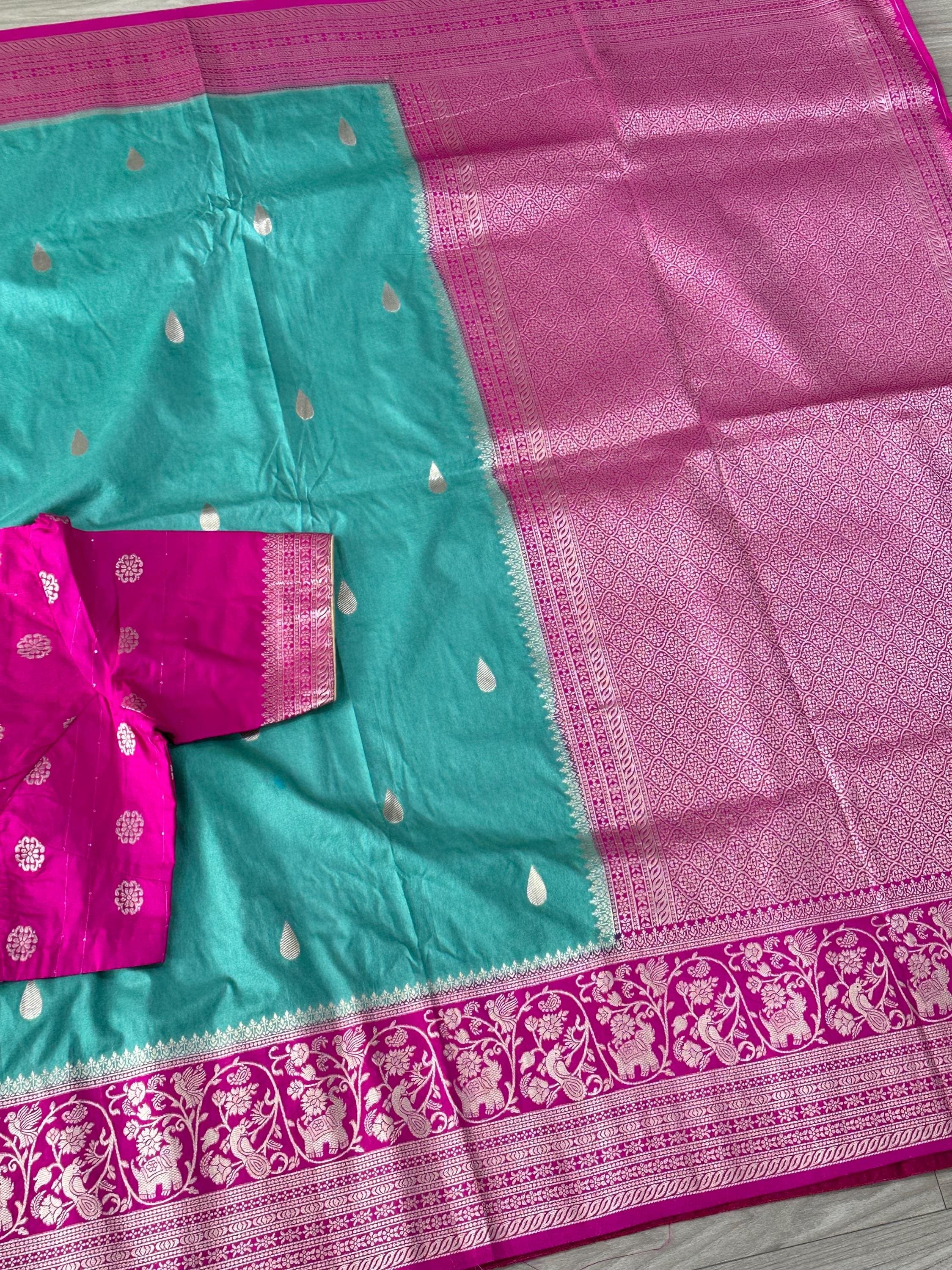 Banarasi Raw Mango Saree with Raindrop Design | Soft Fabric | Festive, Wedding, Party Wear | Traditional Indian Saree — view 10