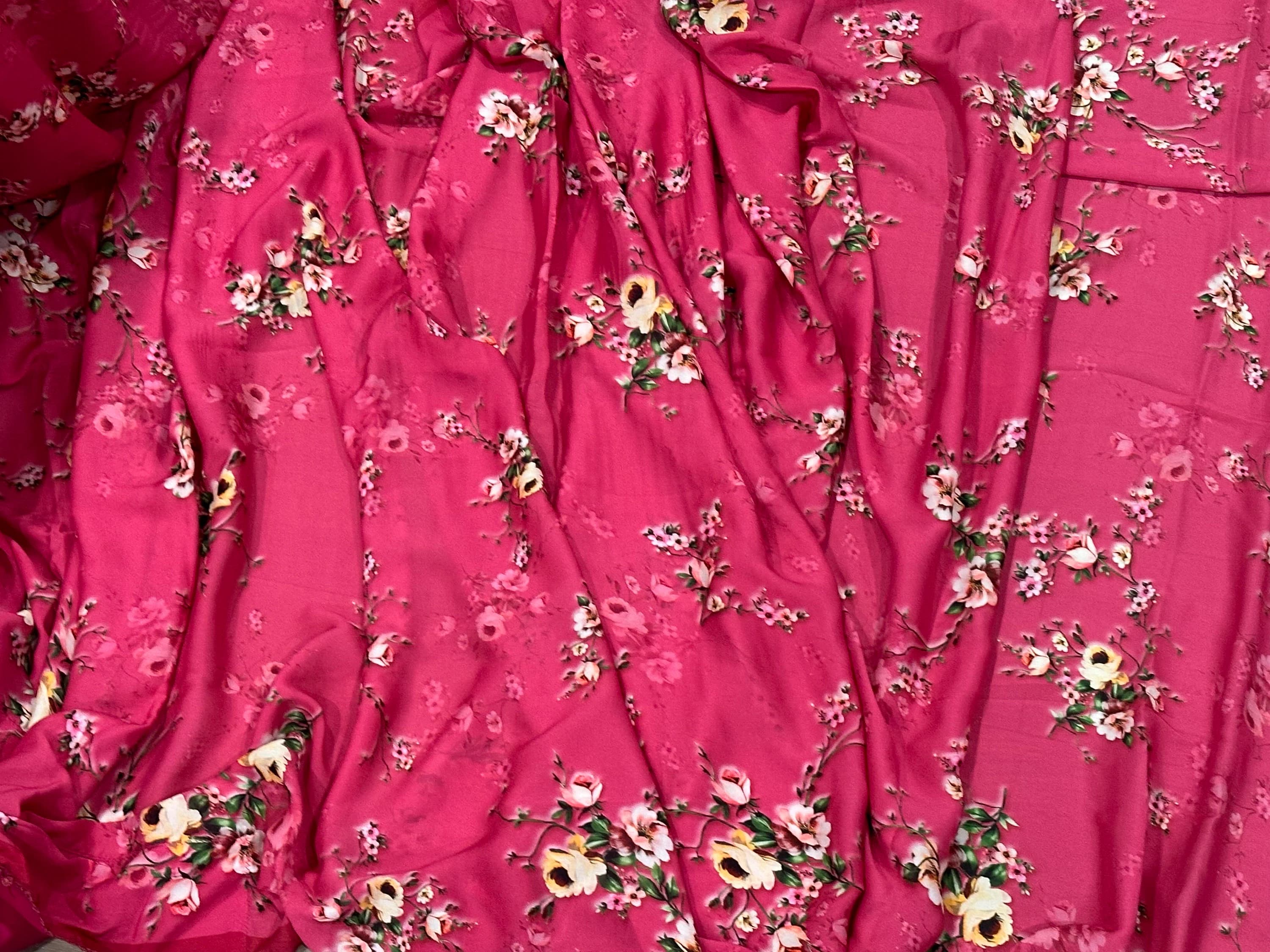 Pure Crepe Floral Printed Pink Saree With Stitched blouse — view 3