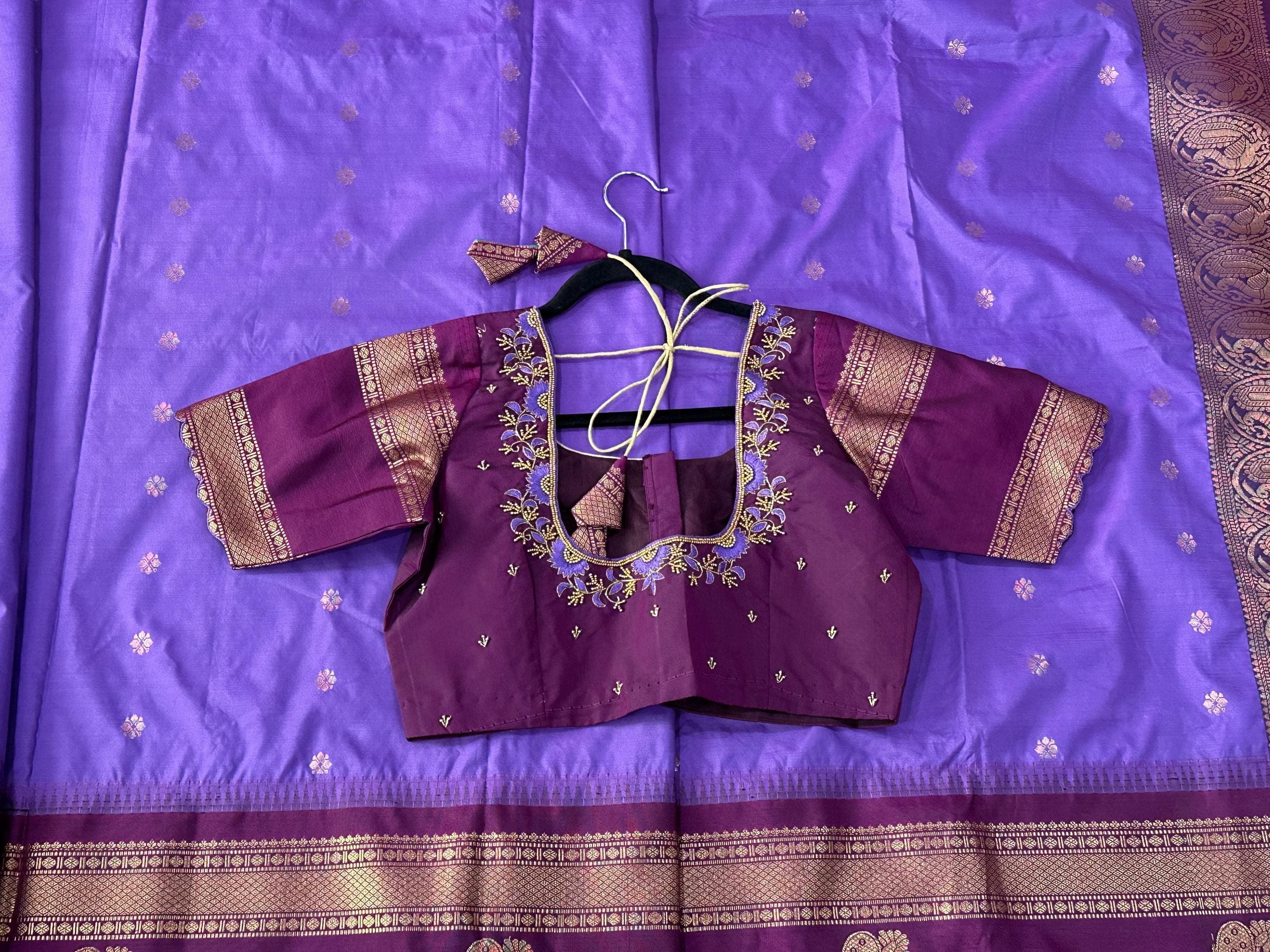 Gadwal Semi Pattu Silk Saree with Maggam Work Blouse | Indian Wedding Saree — view 9