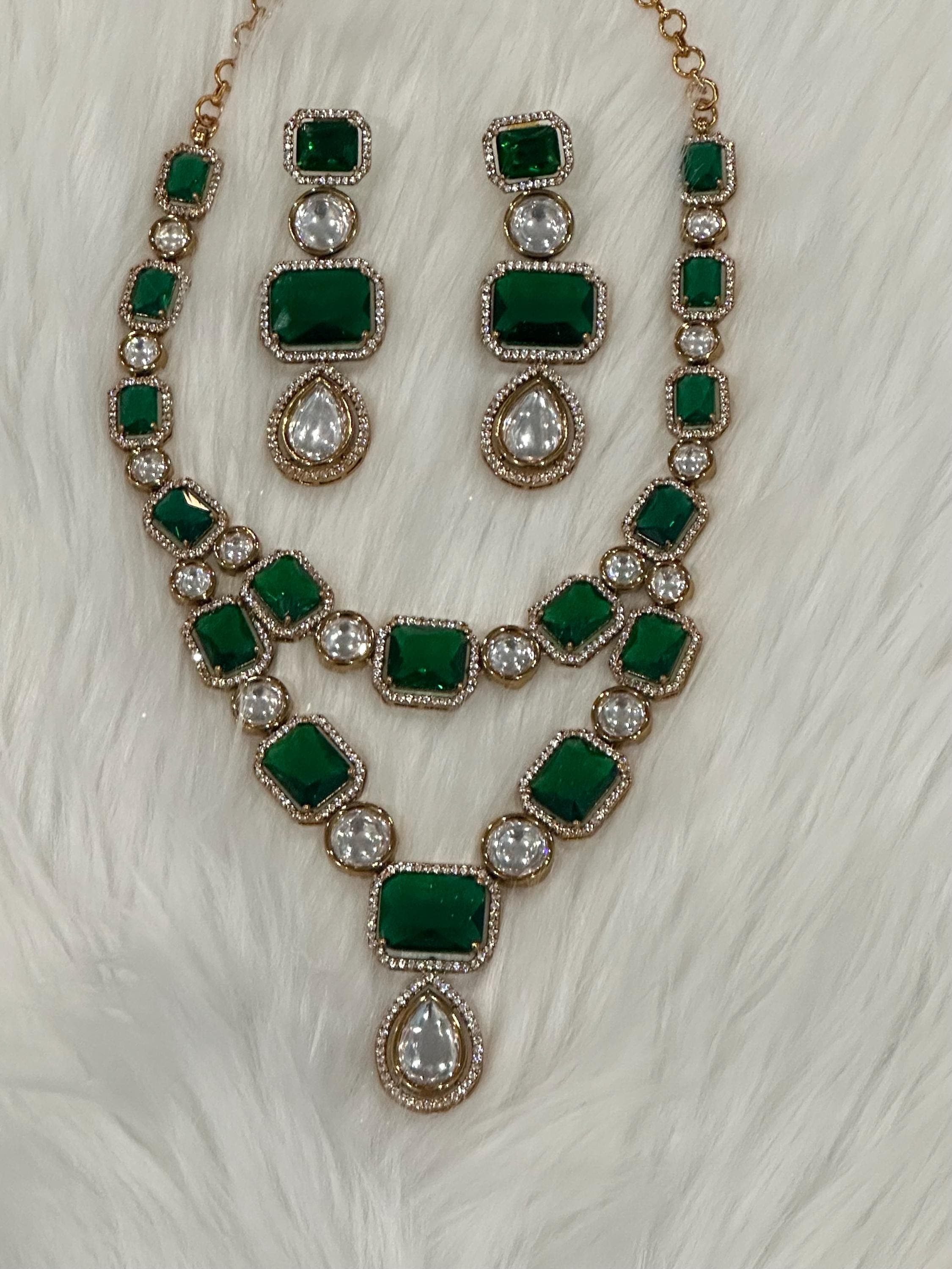 Victorian statement necklace and earrings/ earrings/ Saree jewelry/ festive/ partywear — view 4