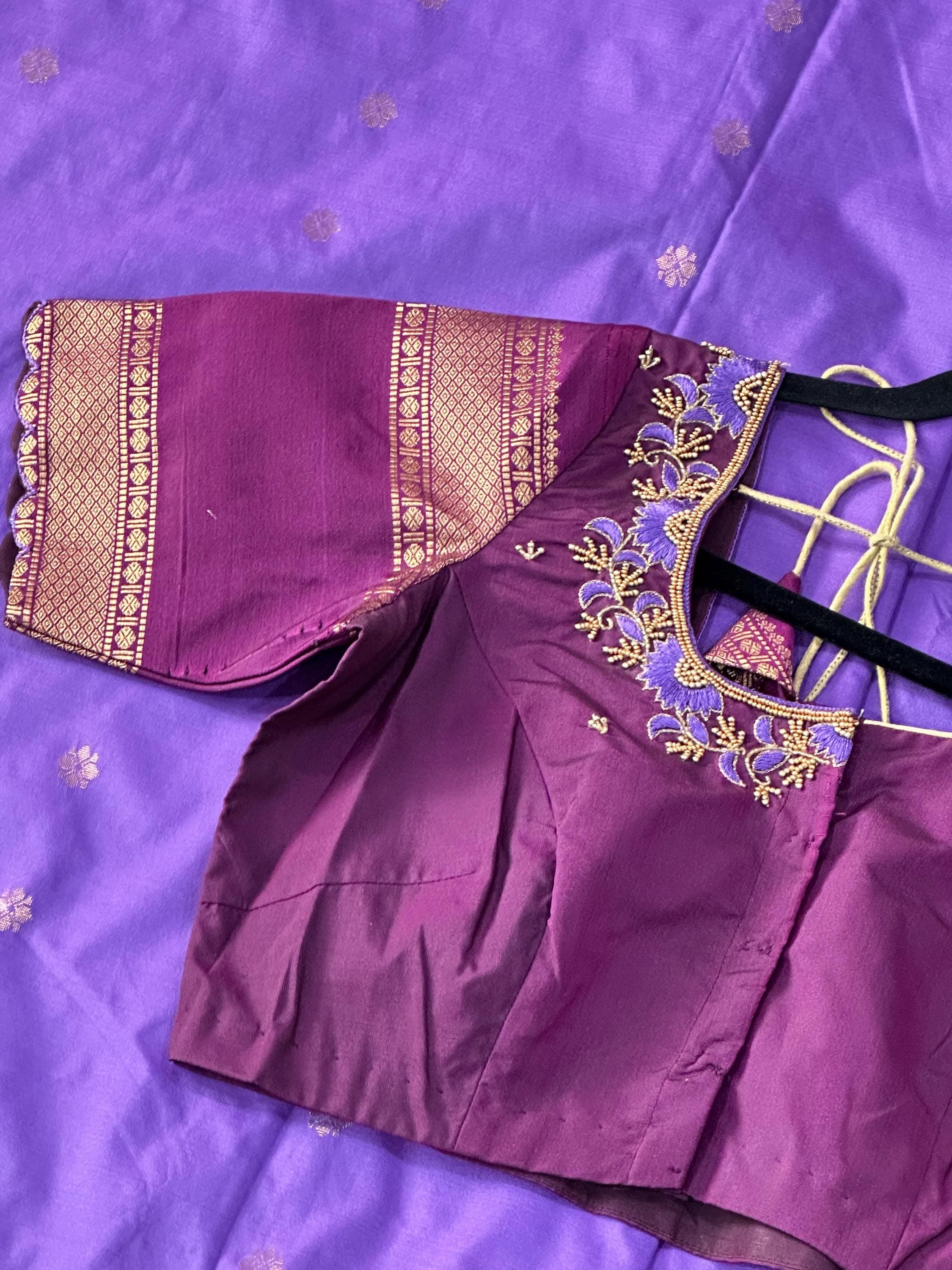 Gadwal Semi Pattu Silk Saree with Maggam Work Blouse | Indian Wedding Saree — view 5