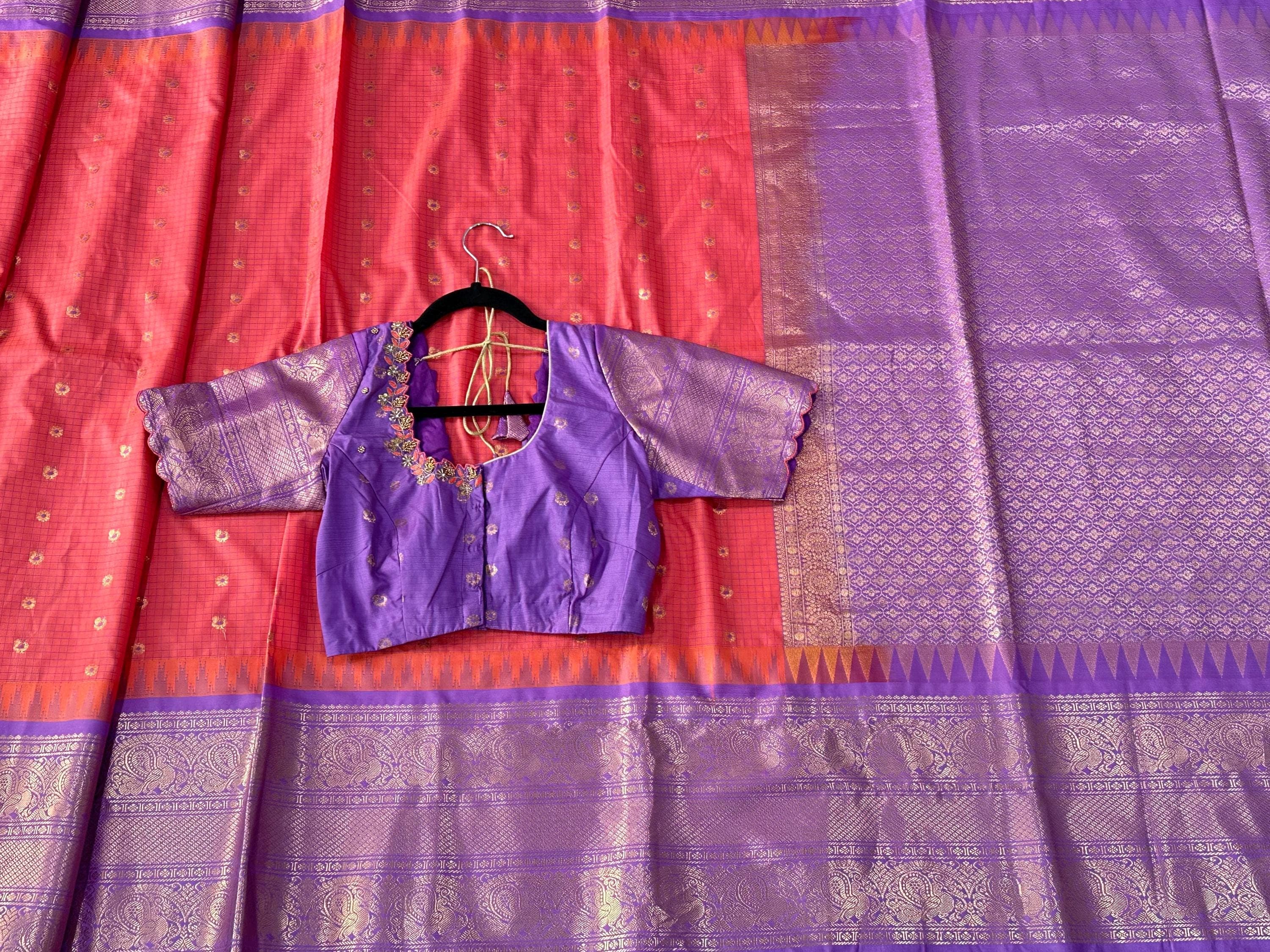 Gadwal Semi Pattu Silk Saree with Maggam Work Blouse | Indian Wedding Wear — view 9