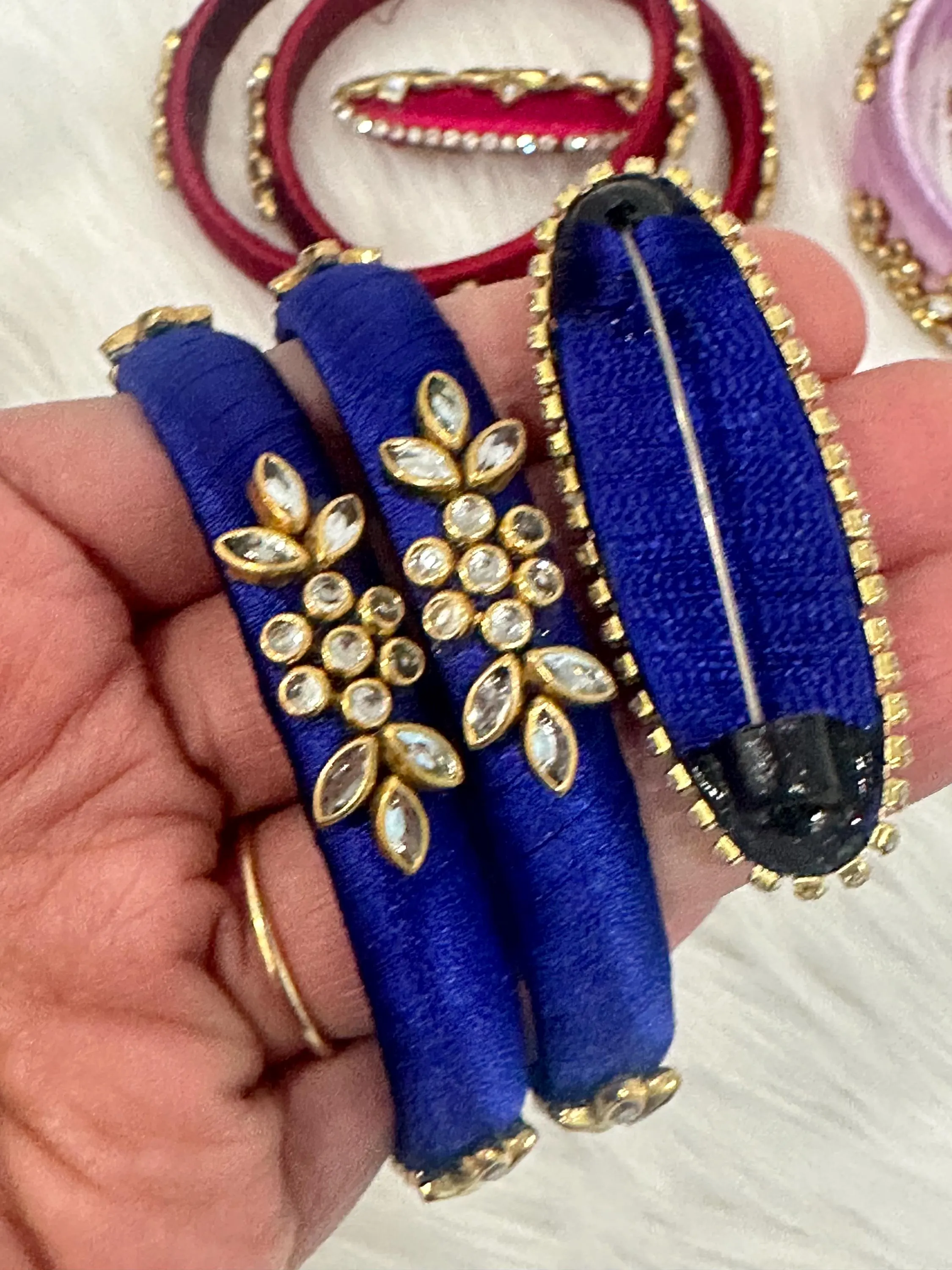 Silk Thread Bangles And Saree Pins Combo/ Bangles For Gifting/ Indian Saree Bangles/ Handmade Indian Bangles/ Indian Saree Pins — view 6