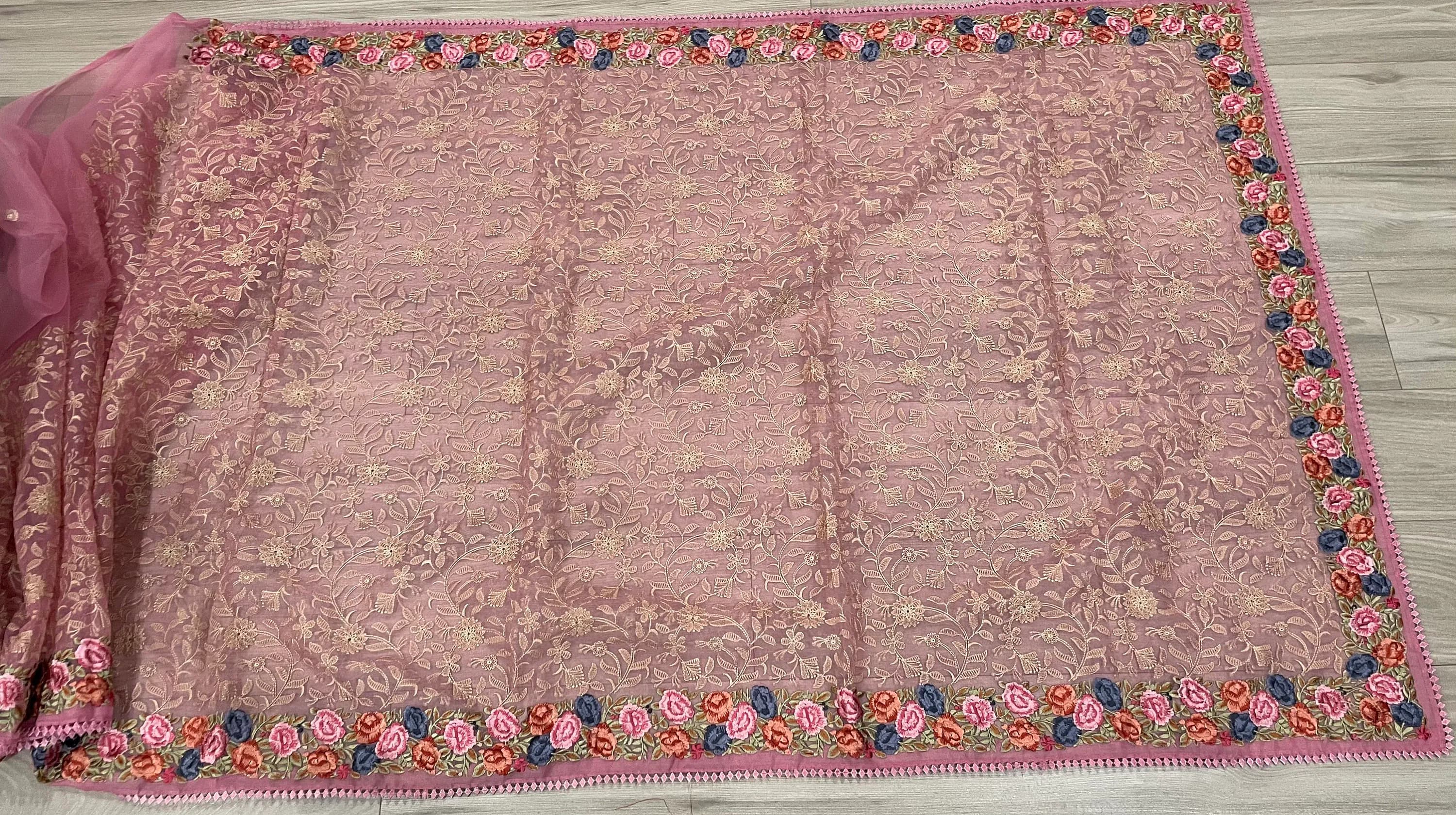 Organza Chikankari Parsi Embroidery Work Saree With Stitched Blouse — view 5