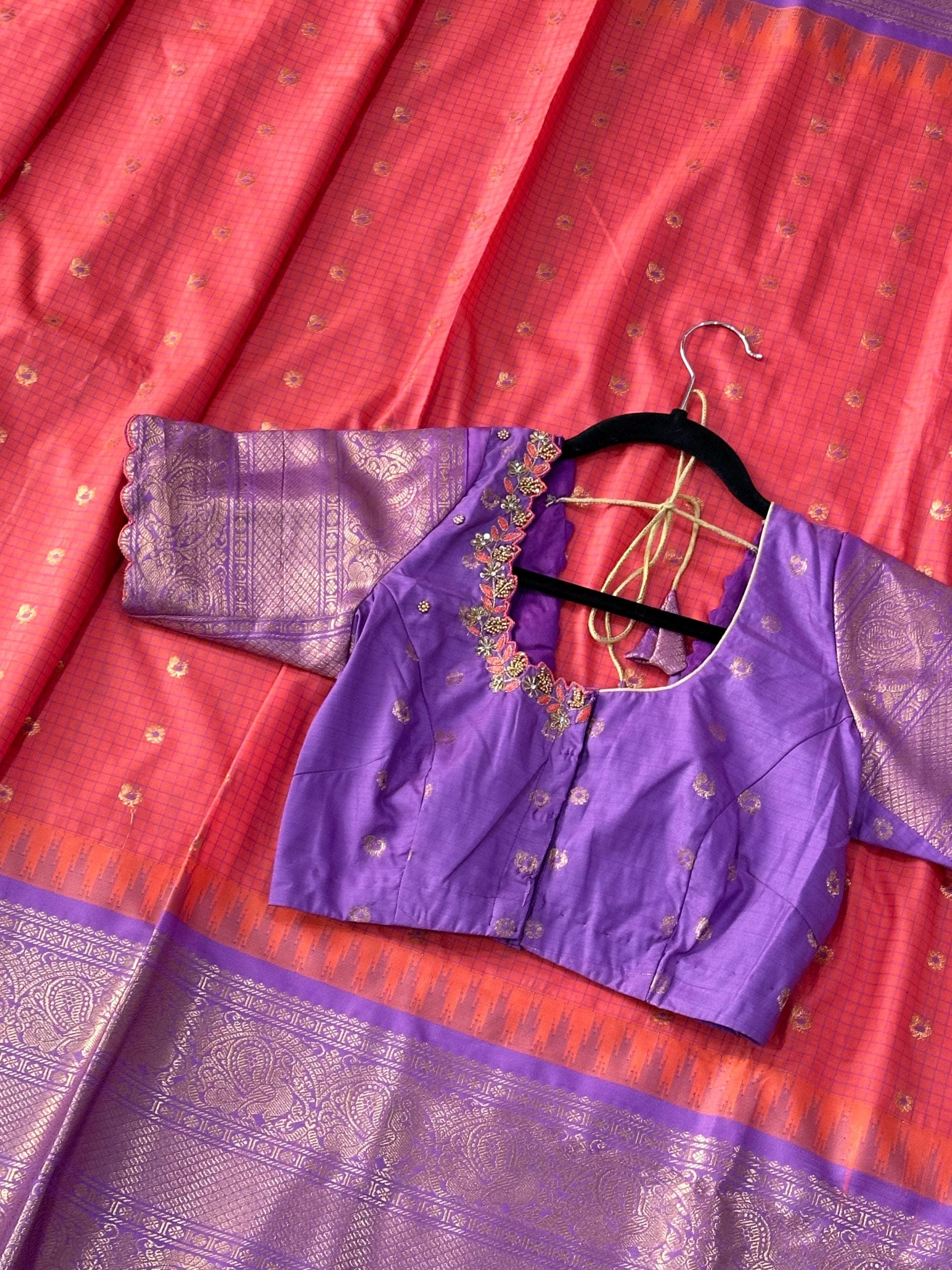 Gadwal Semi Pattu Silk Saree with Maggam Work Blouse | Indian Wedding Wear — view 3