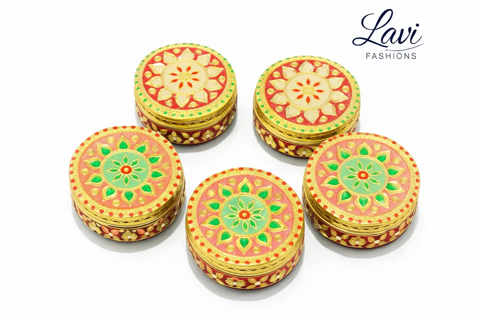 Handcrafted Meenakari Steel Boxes – Decorative Indian Containers (Pack of 5) — view 1