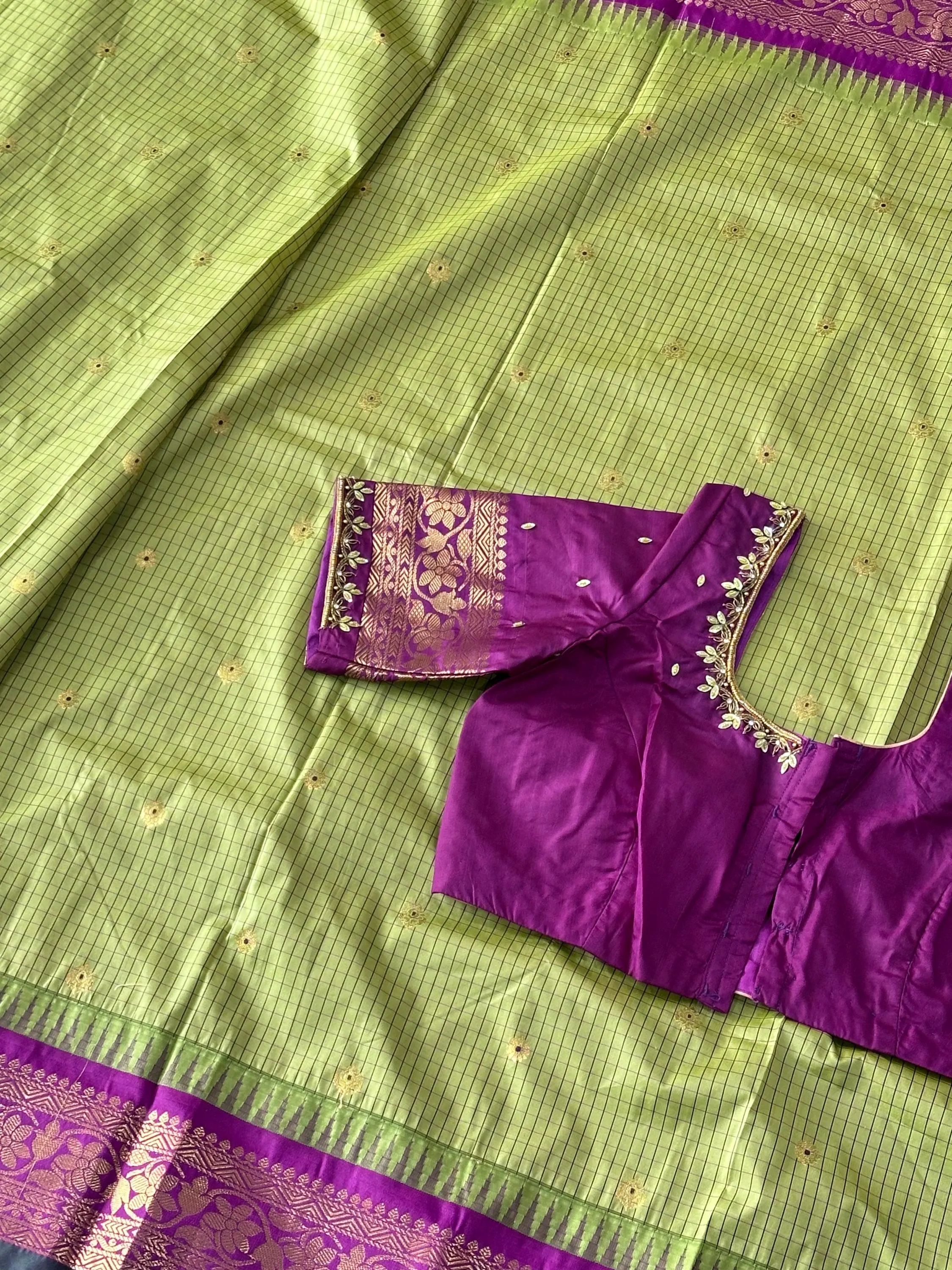 Gadwal Semi Pattu Silk Saree with Maggam Work Blouse | Size 36-42 — view 6